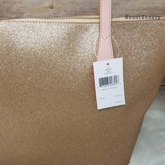 Kate Spade Joeley Glitter Rose Gold Tote New - Picture 8 of 9